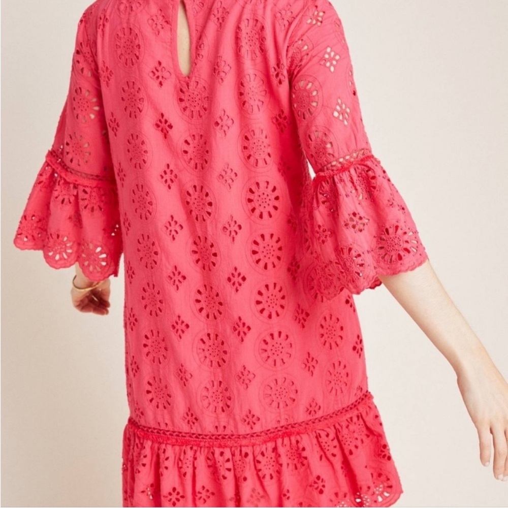 NWOT Anthropologie Dani Pink Eyelet Mini‎ Tassle Tunic Silhouette Dress Beaded - Picture 3 of 7